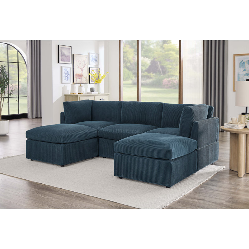 Canapé modulaire Foxbridge, Velours côtelé bleu foncé