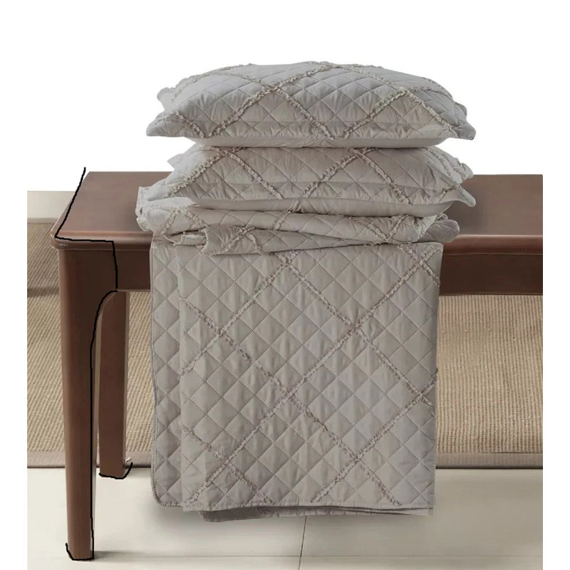 Luxury Quilted Modern Ruffle Bedspread Box Pattern Soft Comforter  Bedding Set With Pillow Shams, Double, Mink
