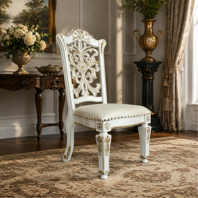 Ensemble de 2 chaises d'appoint en cuir synthétique et finition perle antique