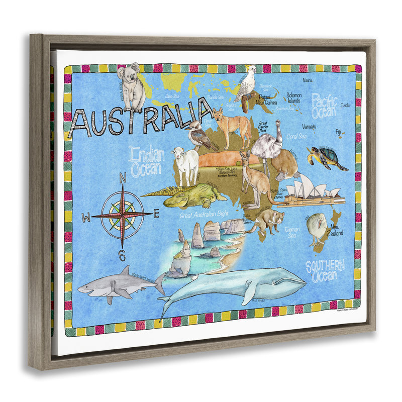 Art mural sur toile flottant encadré, "Australie" par Marley Ungaro, H 25 po x l 31 po, Cadre flottant orme Montalcino