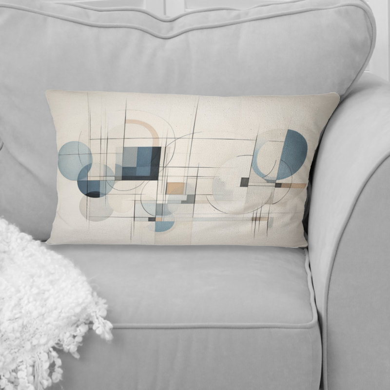 Blue Grey Line Art Abstract Geometrics IV - Coussin décoratif imprimé