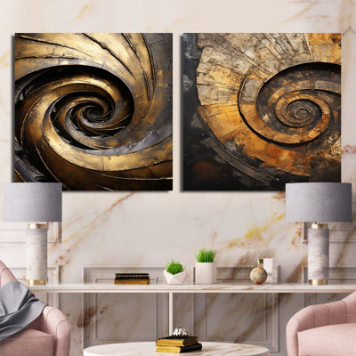 Doré noir intemporel - ensemble de 2 collages carrés abstraits en spirale