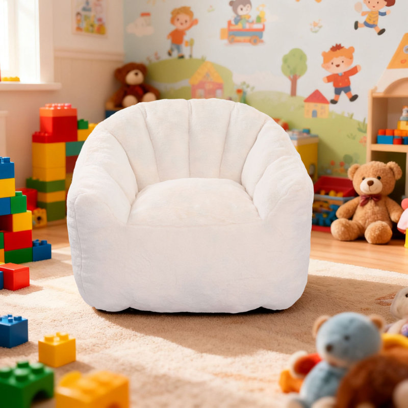 Fauteuil à billes Comfy, Fausse fourrure blanche