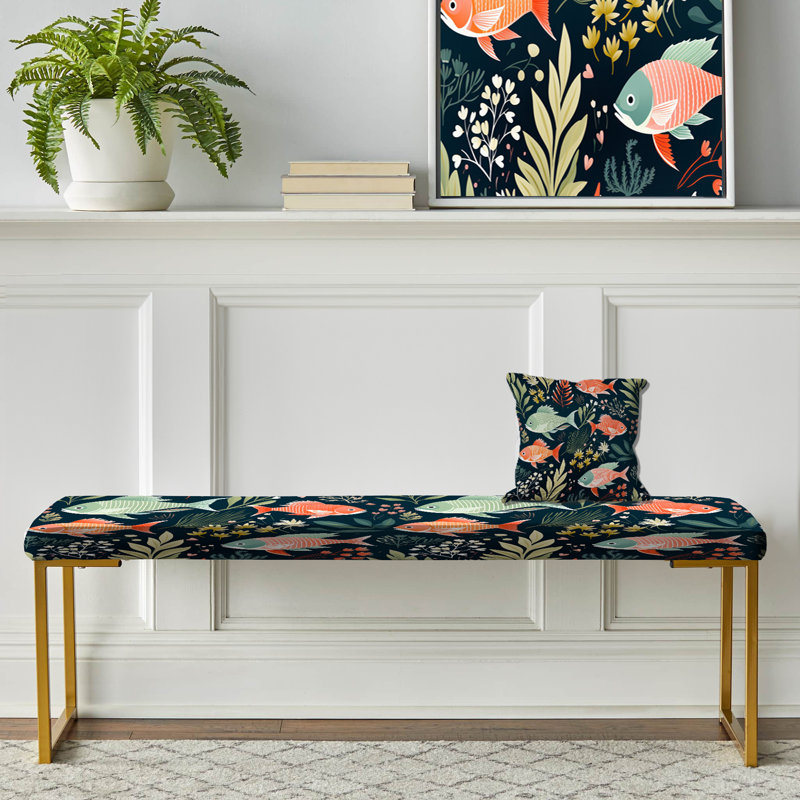 Tropical Fish Fiesta Coastal Pattern - Coastal Upholstered Gold Bench