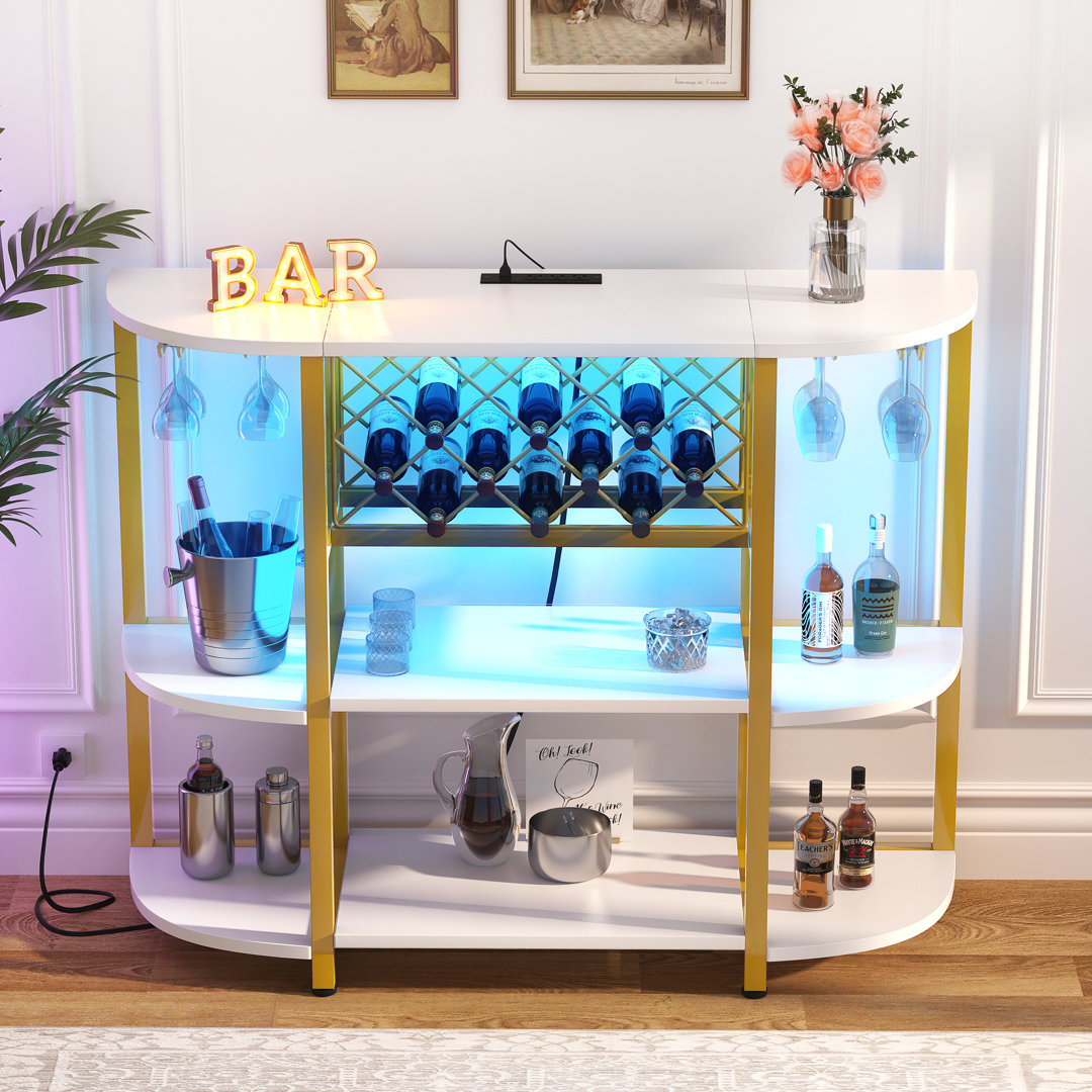 Minjae 47.5" Wine Bottle & Glass Rack, Bar Cabinet with LED Lights Ebern Designs 
