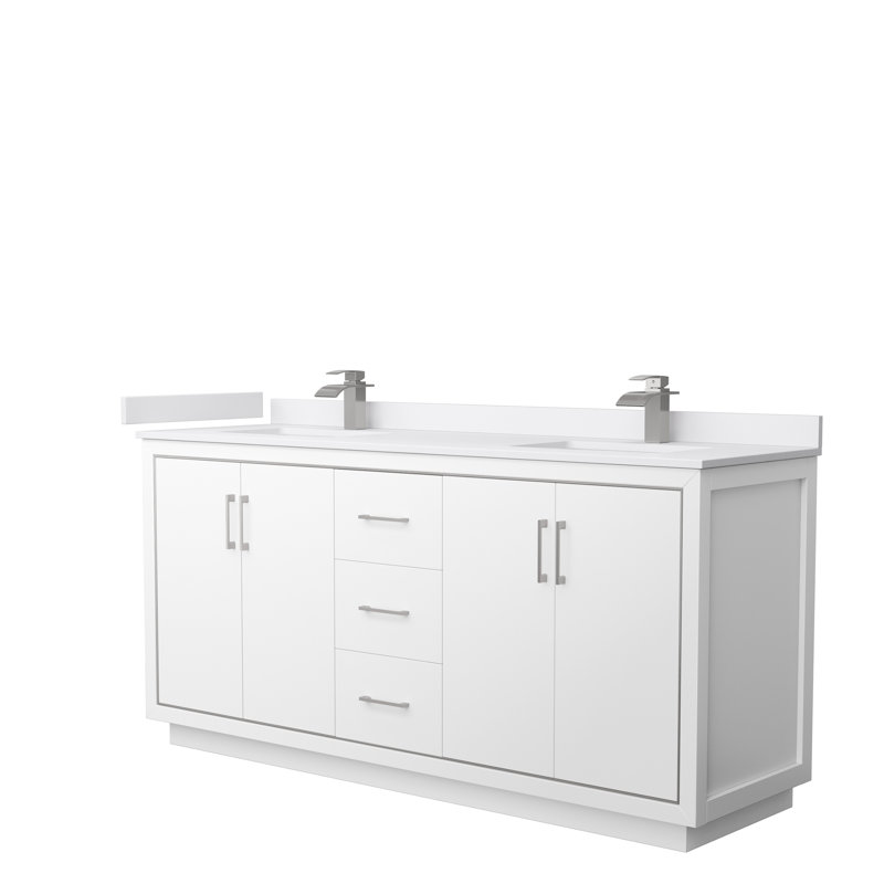 Icon 72" Double Bathroom Vanity Set, White, Brushed Nickel, White