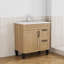 Meuble-lavabo avec lavabo intégré, armoire à 1 porte et 2 tiroirs, poignée en métal noir, pieds noirs, charnières à fermeture douce, meuble de salle de bain moderne, lavabo en céramique, facile à assembler