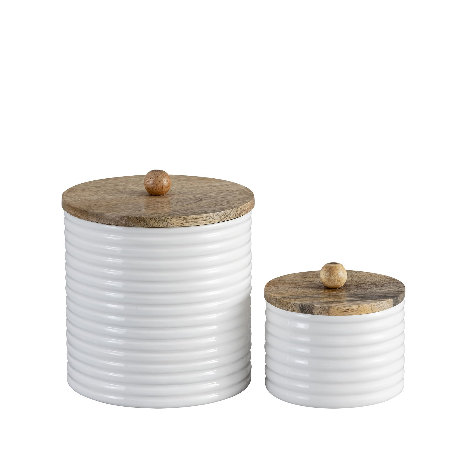 Mango Wood Canisters Set Of 2, White