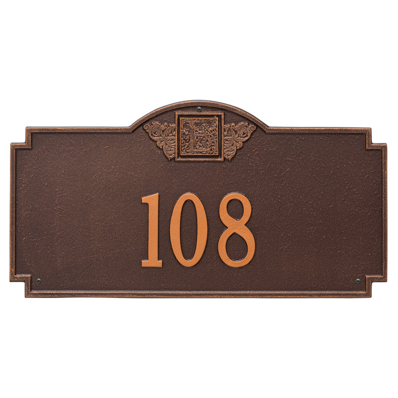 Plaque d'adresse murale monogramme à 1 ligne, Cuivre antique, Oui