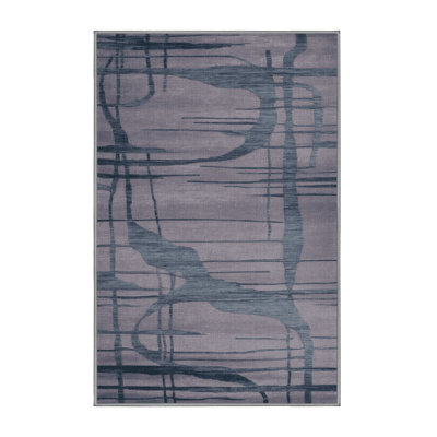 Machine Washable Abstract Grey Area Rug