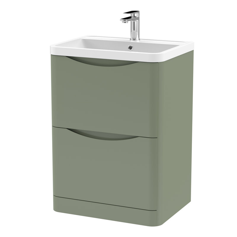Lunar 600mm Single Bathroom Vanity with Integrated Polymarble Basin, Satin Green