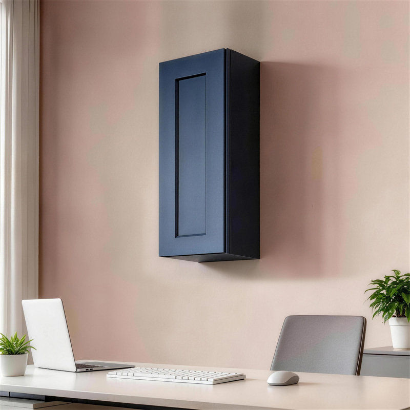 Armoire murale Shaker bleu marine de 30 cm (12 po) en bois massif avec 2 étagères réglables, prête à assembler pour la cuisine