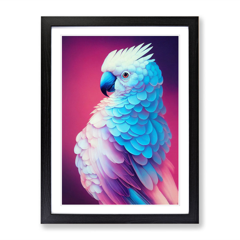 Cockatoo Vaporwave - Single Picture Frame Print, 64cm H x 46cm W, Black Framed