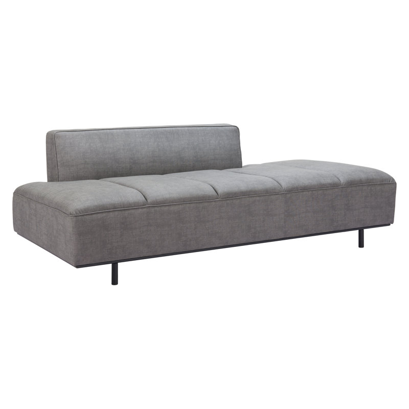 Gray Faux Leather Armless Sleeper Sofa with Metal Legs