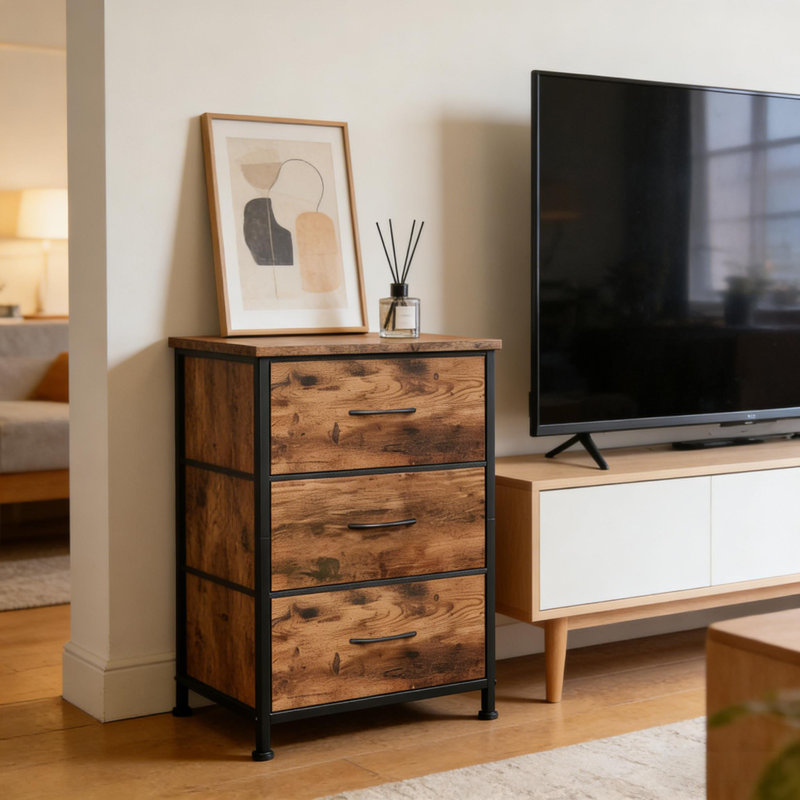 3 rangements multifonctionnels avec bacs en tissu amovibles pour la chambre à coucher et le salon, Brun
