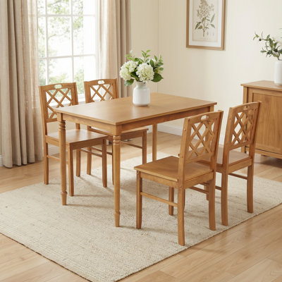 Ensemble de salle à manger 4 pièces pour la cuisine, table de salle à manger rectangulaire en bois avec 4 chaises, ensemble de table pour 4 personnes, salon, bar et cuisine, noyer clair