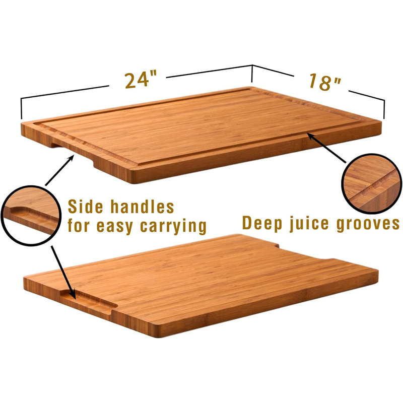 XXL Bamboo Cutting Board with Handles and Juice Grooves