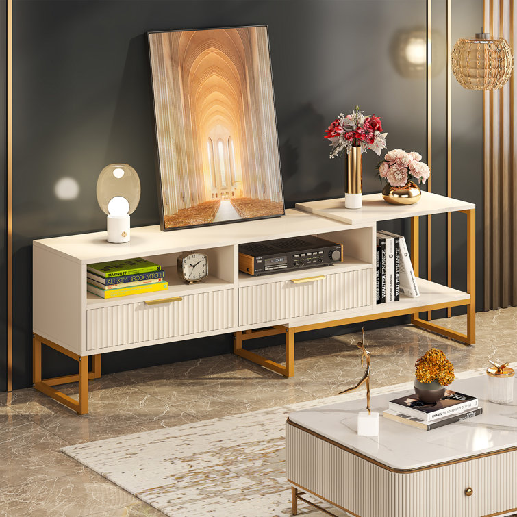 Modern White and Gold Media Console TV Table