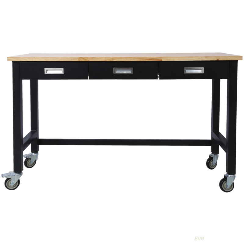 Banc de travail 60 po, banc de travail avec rangement de tiroir, table de travail robuste avec roulettes pour le bureau à domicile