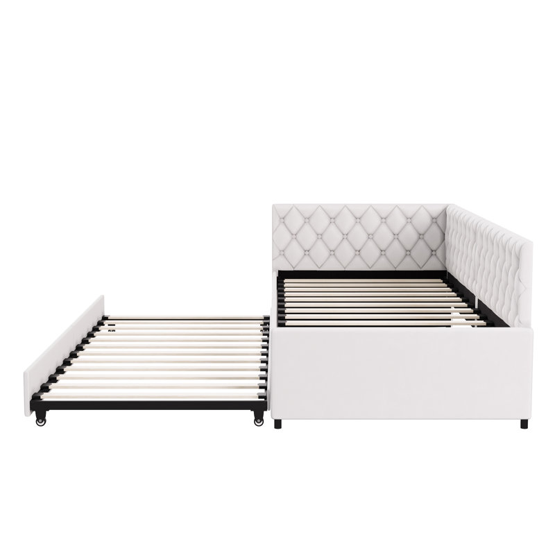 Velvet Corner Daybed With Trundle, Upholstered Guest Sofa Bed With Button Tufting, European Single (90X200cm) (Mattress Not Included)