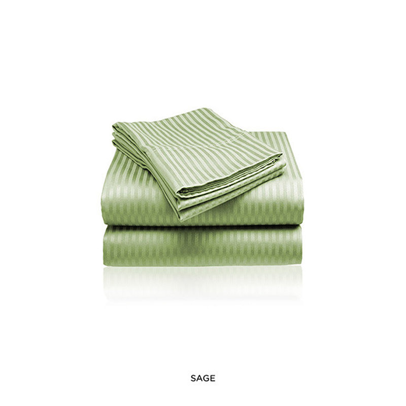 100% Cotton Sateen Striped Sheet Set, Queen Sheet Set + 2 Pillowcases, Sage