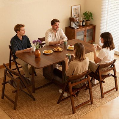 Ensemble de table de salle à manger et chaises pliantes de 8 - 51 "entièrement rabattable avec 4 à 6 places avec rangement et roues verrouillables