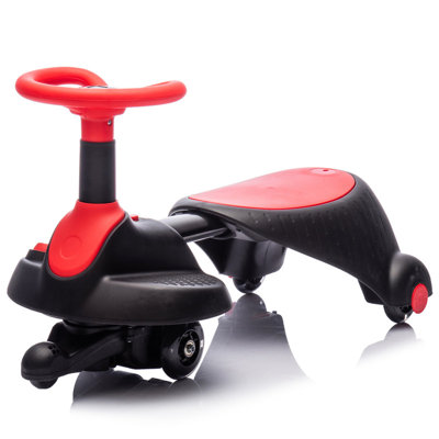 6V Kids Ride On Electric Wiggle Car,Flashing & Shock absorbing PU Wheels For Effective Floor Protection,Retractable,Steering Wheel Rotates 360,Blueto
