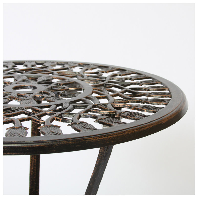 Ensemble bistro 3 pièces en aluminium coulé à finition cuivre avec table ronde et deux chaises pour patio et jardin, Black