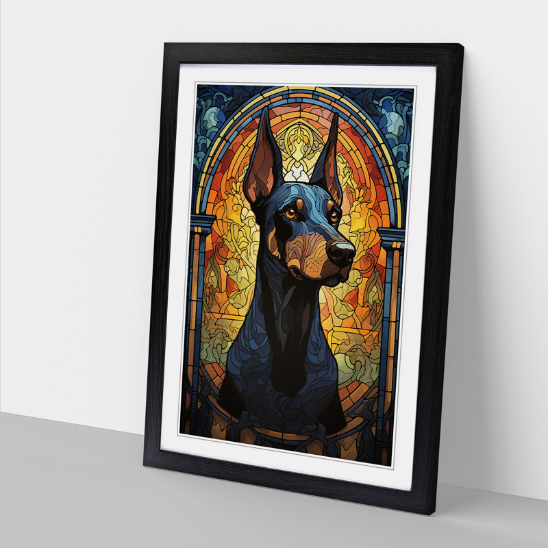 Doberman Nouveau - Single Picture Frame Print on Wood, Black Framed, 64cm H x 46cm W