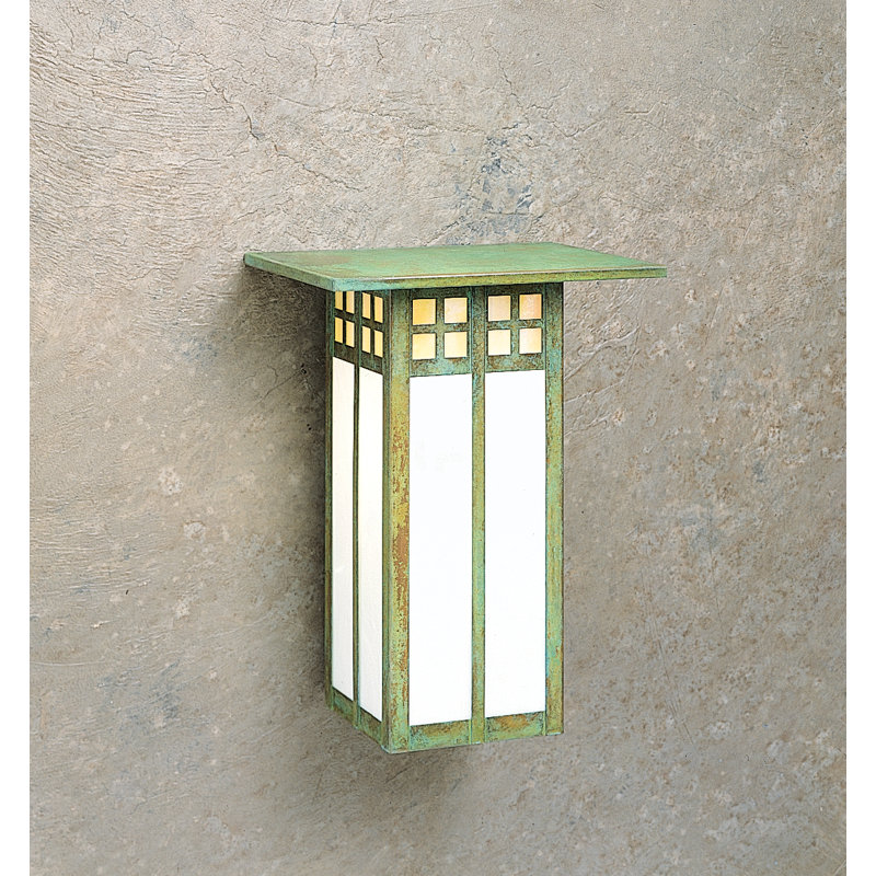 Lanterne murale d'extérieur 2 lumières Glasgow, H 18 po x l 18 po x P 14,5 po, Bronze, Bleu et blanc opalescent