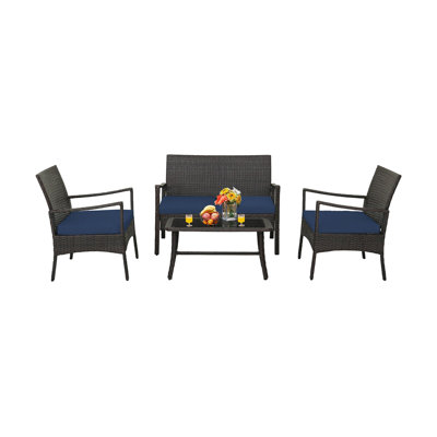 Ensemble de conversation en osier / rotin pour 4 personnes avec coussins Shippensburg
