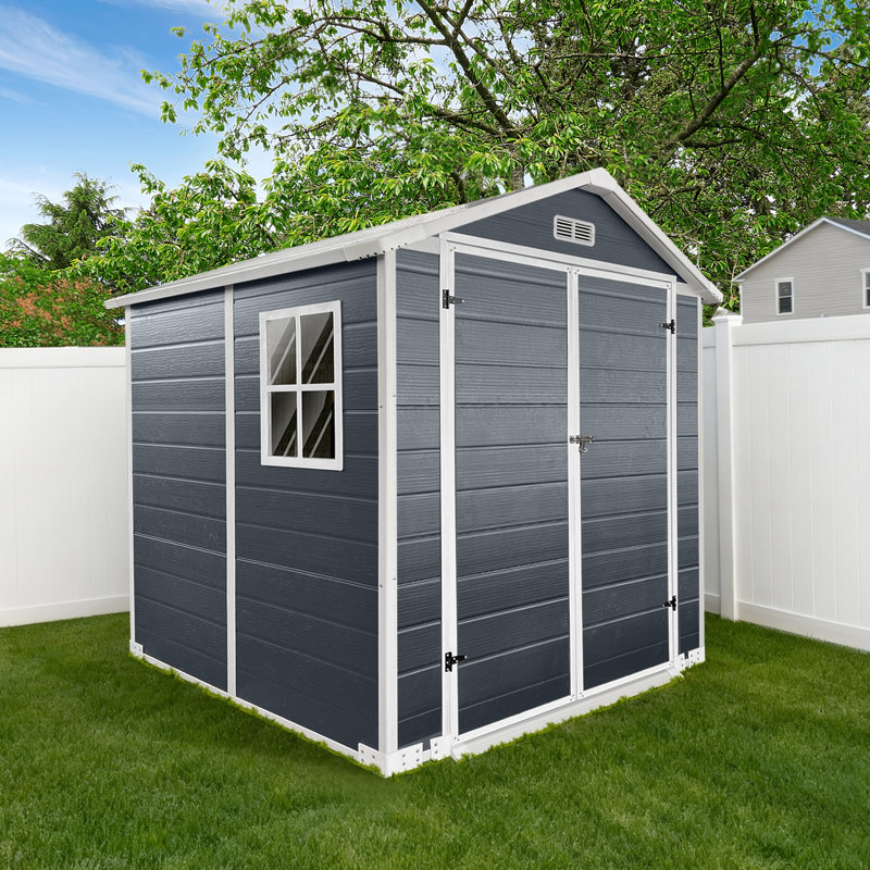 6x6 Ft Plastic Outdoor Storage with Floor and Lockable Door Plastic Garden Shed for Backyard, Lawn, Cold, Navy