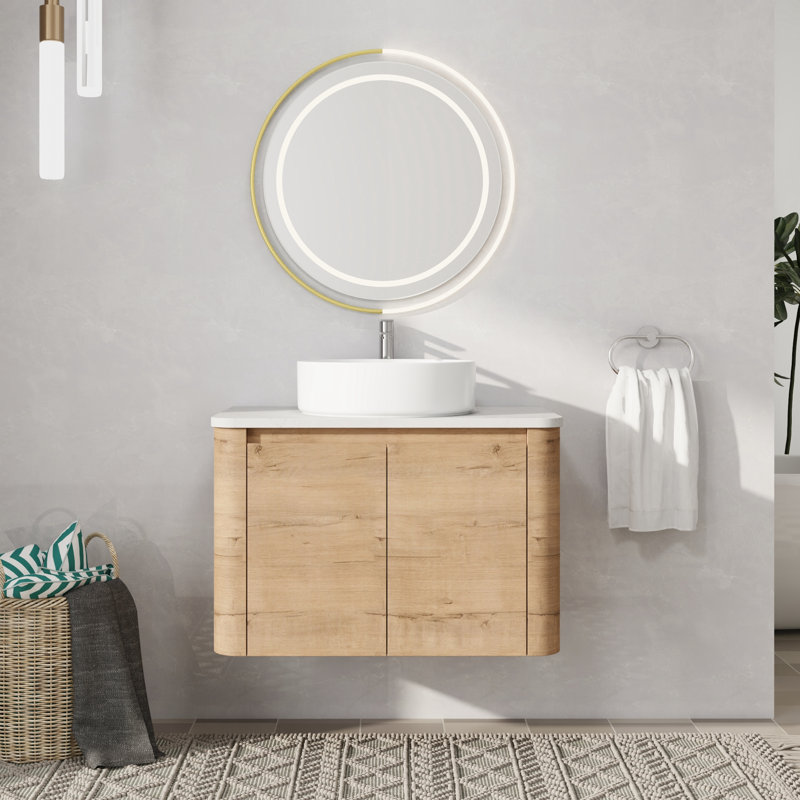 Meuble-lavabo mural simple avec lavabo en céramique, 30", Blanc
