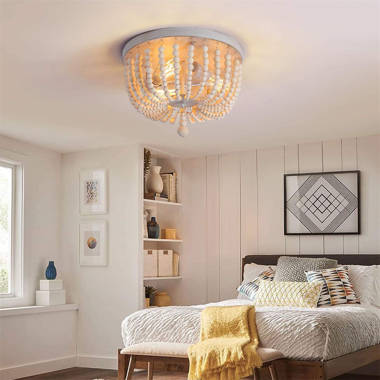 Dakota Fields Lustre perlé en bois, luminaire bohème de style campagnard,  chêne blanc, 3 lumières, plafonnier semi-encastré pour couloir chambre de  bébé - Wayfair Canada