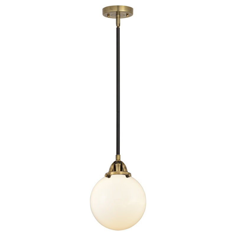 Nouveau 2 - Frederick - Mini-luminaire suspendu sur tige 1 lumière - Ampoule DEL, Laiton antique noir, Blanc mat