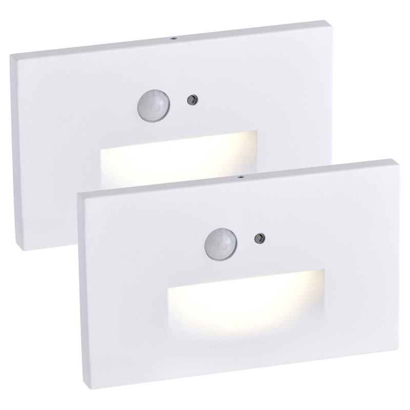 Hardwired White Motion Sensing Led Stair Light With Motion And Photocell Sensor 2 Pack