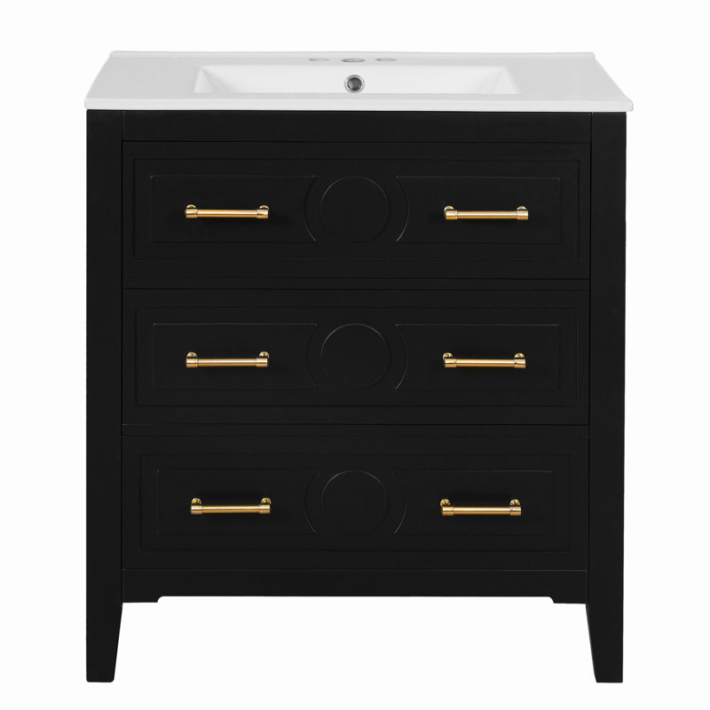 Meuble-lavabo avec lavabo en céramique 30 po Freitas, Noir
