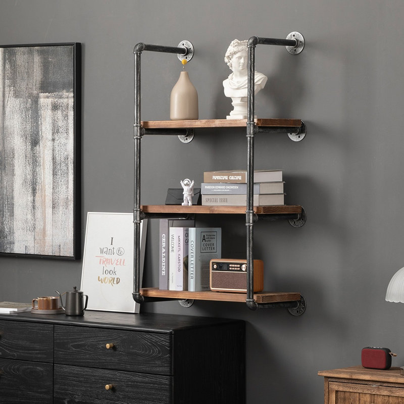Curated visual reference: Williston Forge 3 Tier Industrial Pipe Shelves Floating Wall Mounted Photo Inspiration