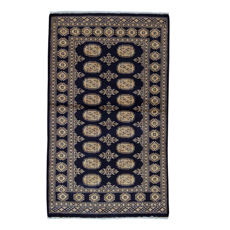 Tapis bleu / beige de haute qualité noué à la main