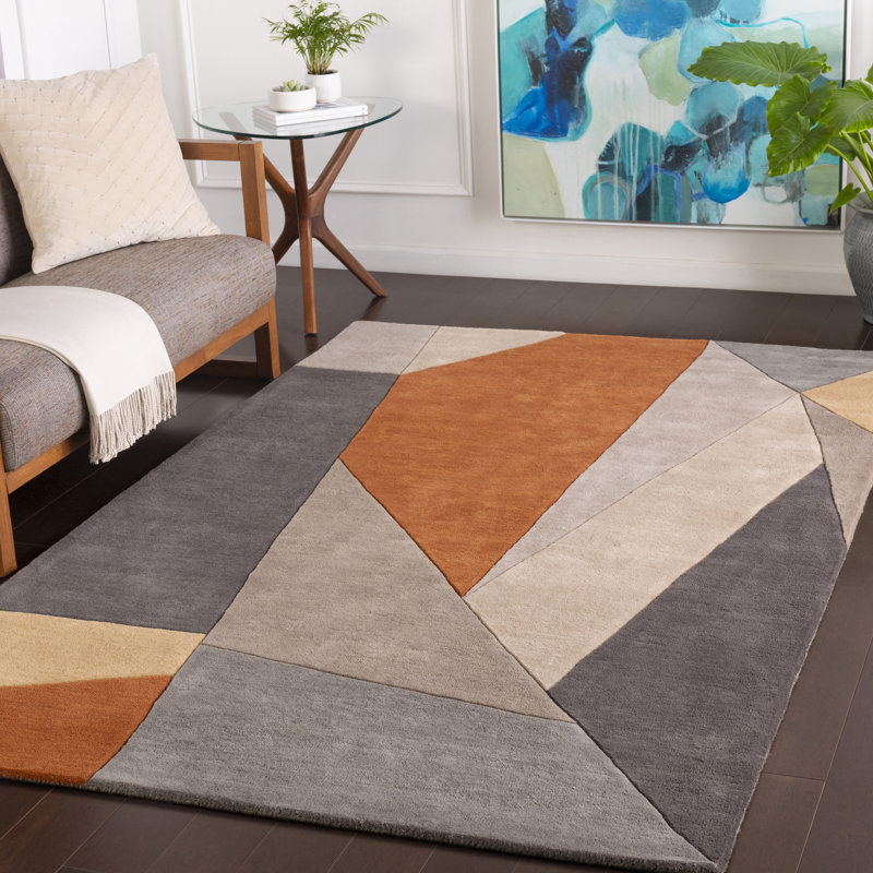Jahiem Abstract Hand-Tufted Wool Burnt Orange Area Rug, Rectangle 8' x 11'