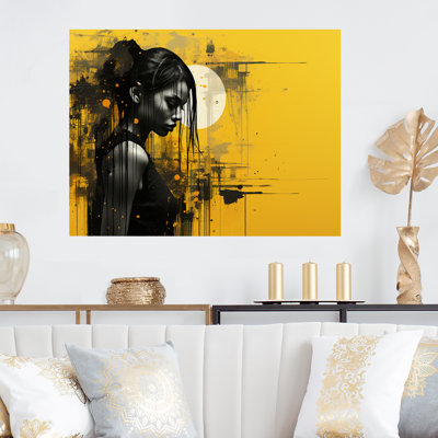 Noir et jaune, mode femme, solitude III - art mural en métal mode femme