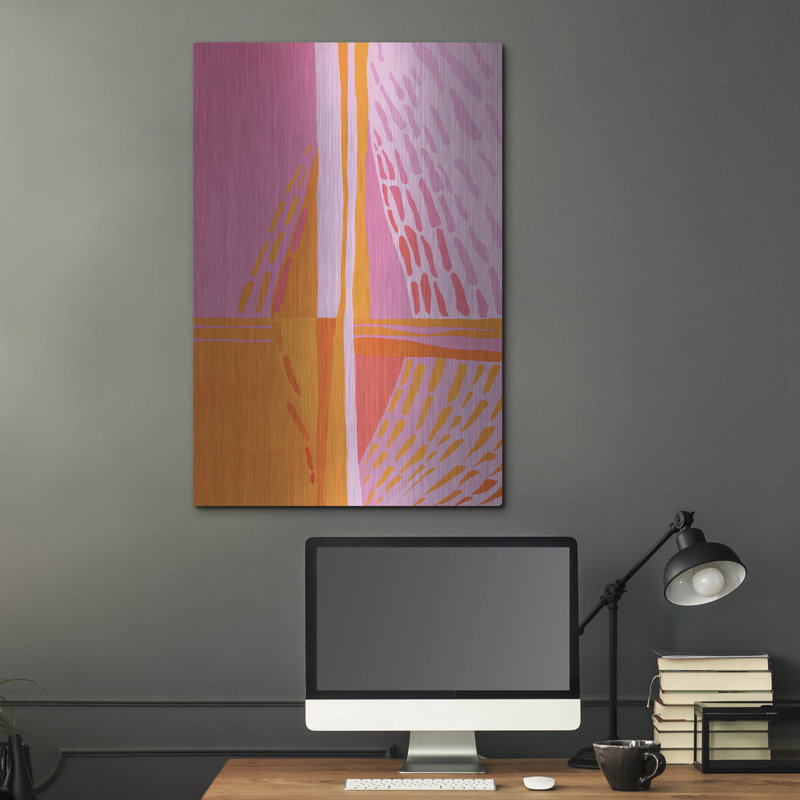 «Rose et orange abstrait» par Design Fabrikken, mur en métal, H 36 po x l 24 po