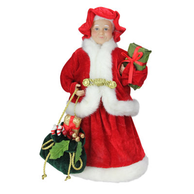 12" Mrs Claus with Present and Gift Bag Christmas Figure