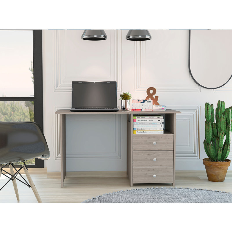 Bureau d'écriture Bianco, trois tiroirs, une tablette, H 29,5 po x l 47,2 po x P 41,7 po