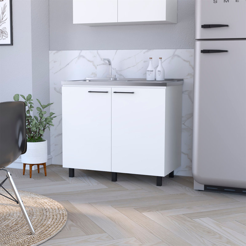 White Aluminum Utility Sink Cabinet with Slender Legs