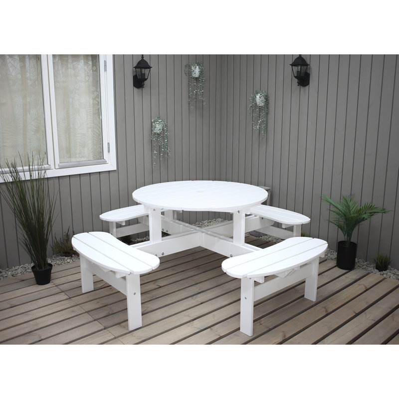 Hobi 4 - Person Wood Patio Dining Set with Round Table, White