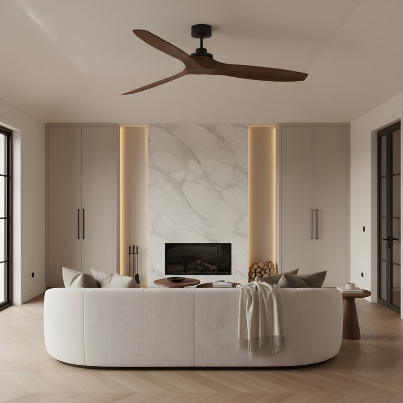Visual Comfort Fan Collins Smart 70 Indoor Ceiling Fan with Threaded Downrod, Natural Honey blades and Handheld Remote