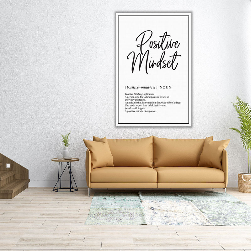 Art mural noir et blanc positif, typographie minimaliste, grand art mural inspirant pour le bureau | Définition d'esprit positif