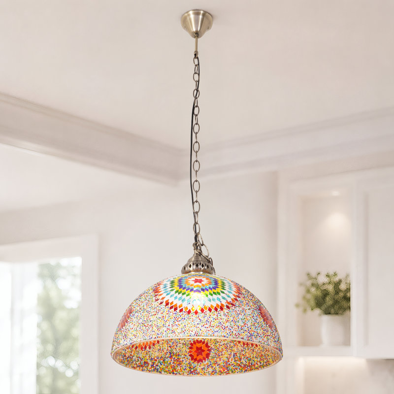 Luminaire suspendu en forme de dôme de mosaïque multicolore en verre 1 lumière