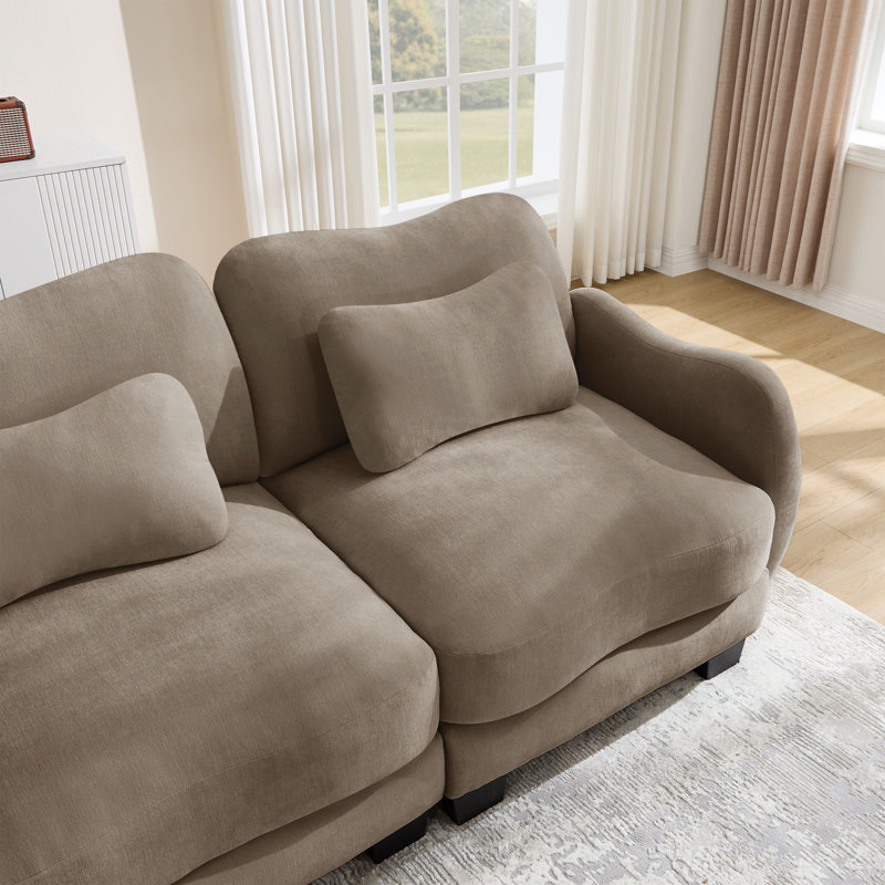 Ensemble de salon en chenille 2 pièces avec canapé, causeuse et coussins lombaires, taupe chaud, Warm Taupe